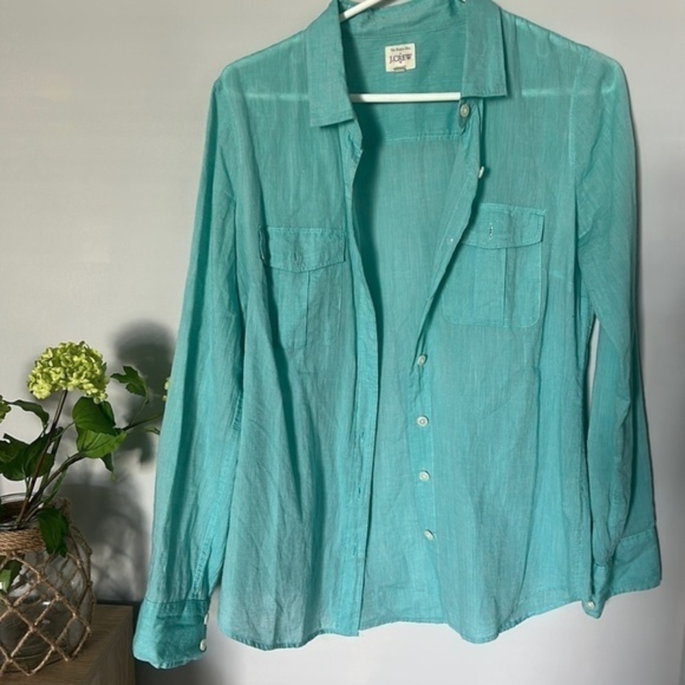 J. crew women’s The Perfect shirt aqua blue size small button down collared top